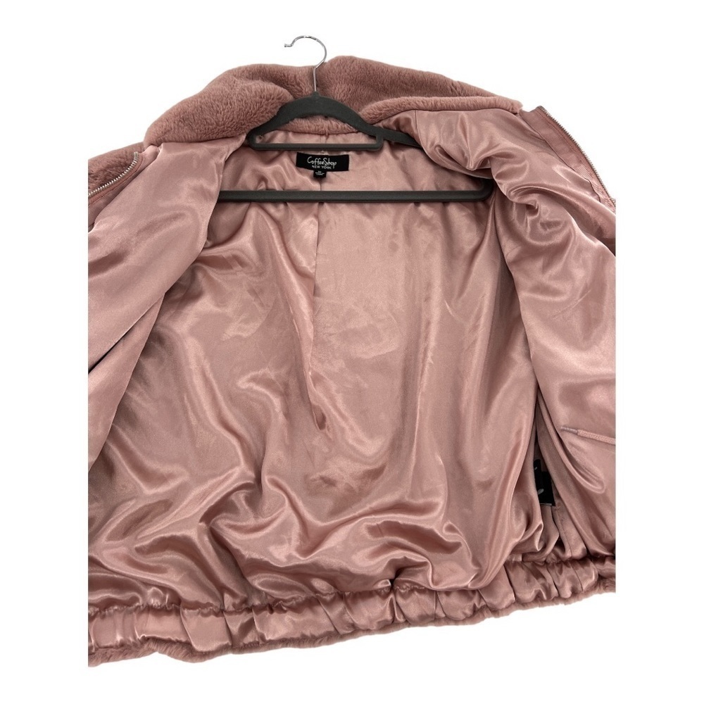 Coffee Shop Dusty Pink Jacket Faux Fur zip front bomber size XL - Picture 9 of 12